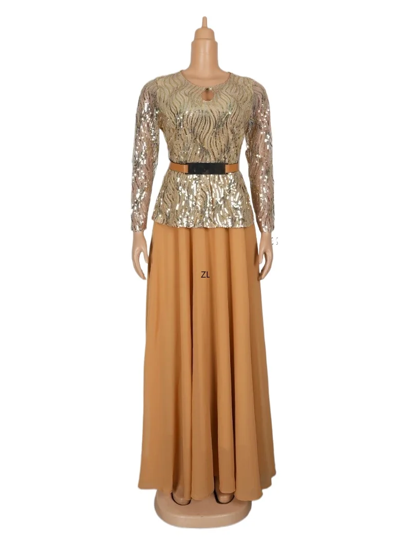 

Plus Size Sequin African Dresses for Women Dubai Abaya Turkey Kaftan Africa Clothing Ankara Dashiki Wedding Evening Party Dress