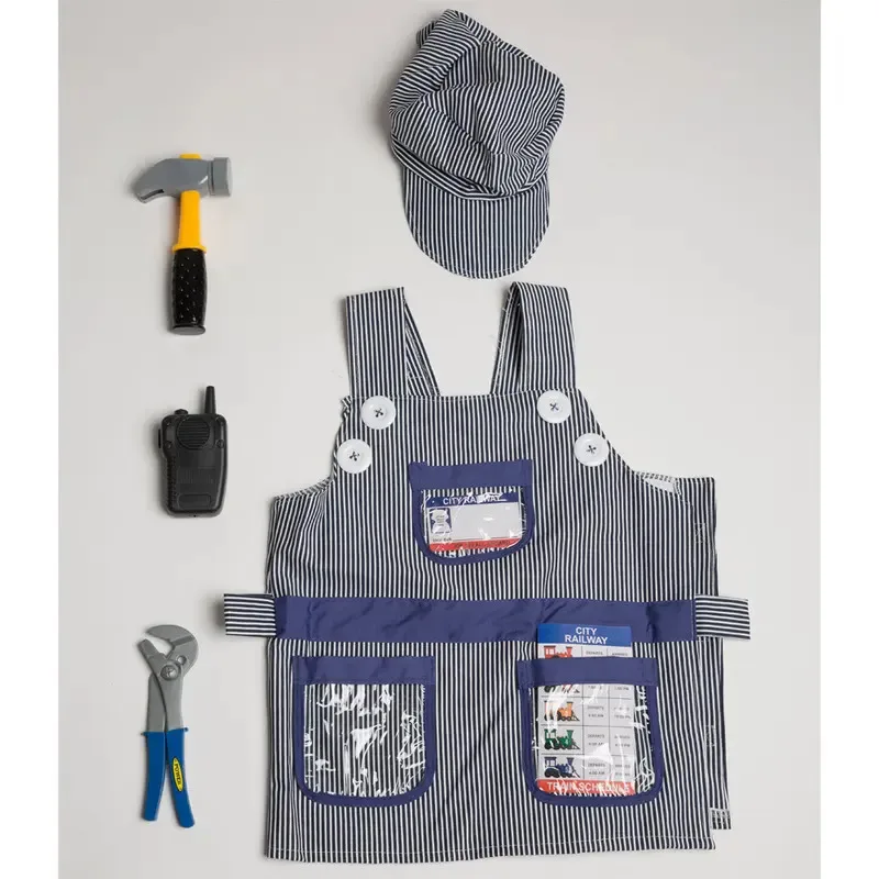 زي مهندس قطار الأطفال من Umorden، زي تنكري للعب الأدوار، مجموعة أدوات منزلية للأولاد، فستان حفلات الهالوين، تعليمي