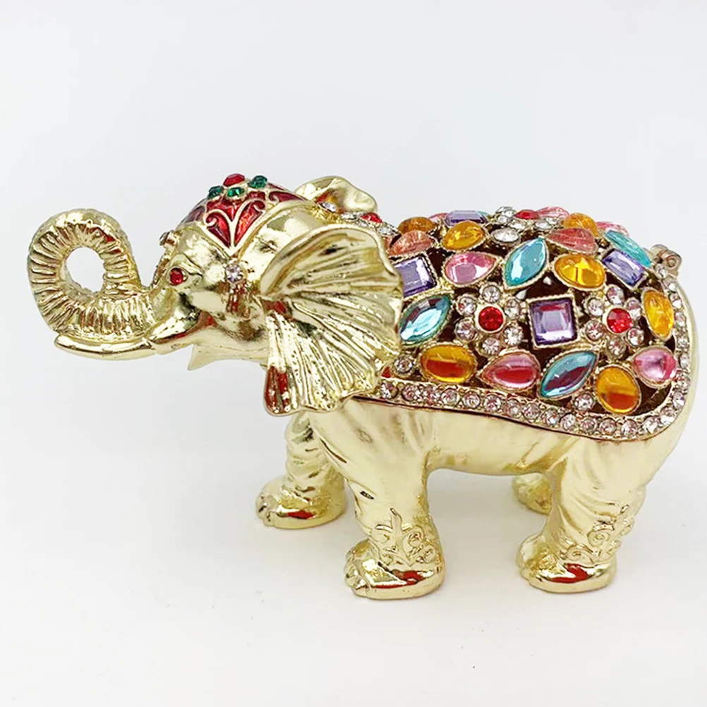 

Jewelry Storage Box Alloy Enameled Elephant Trinket Case Vintage Decor Home Desk ganizer Gift Accessories for Small Jewelry