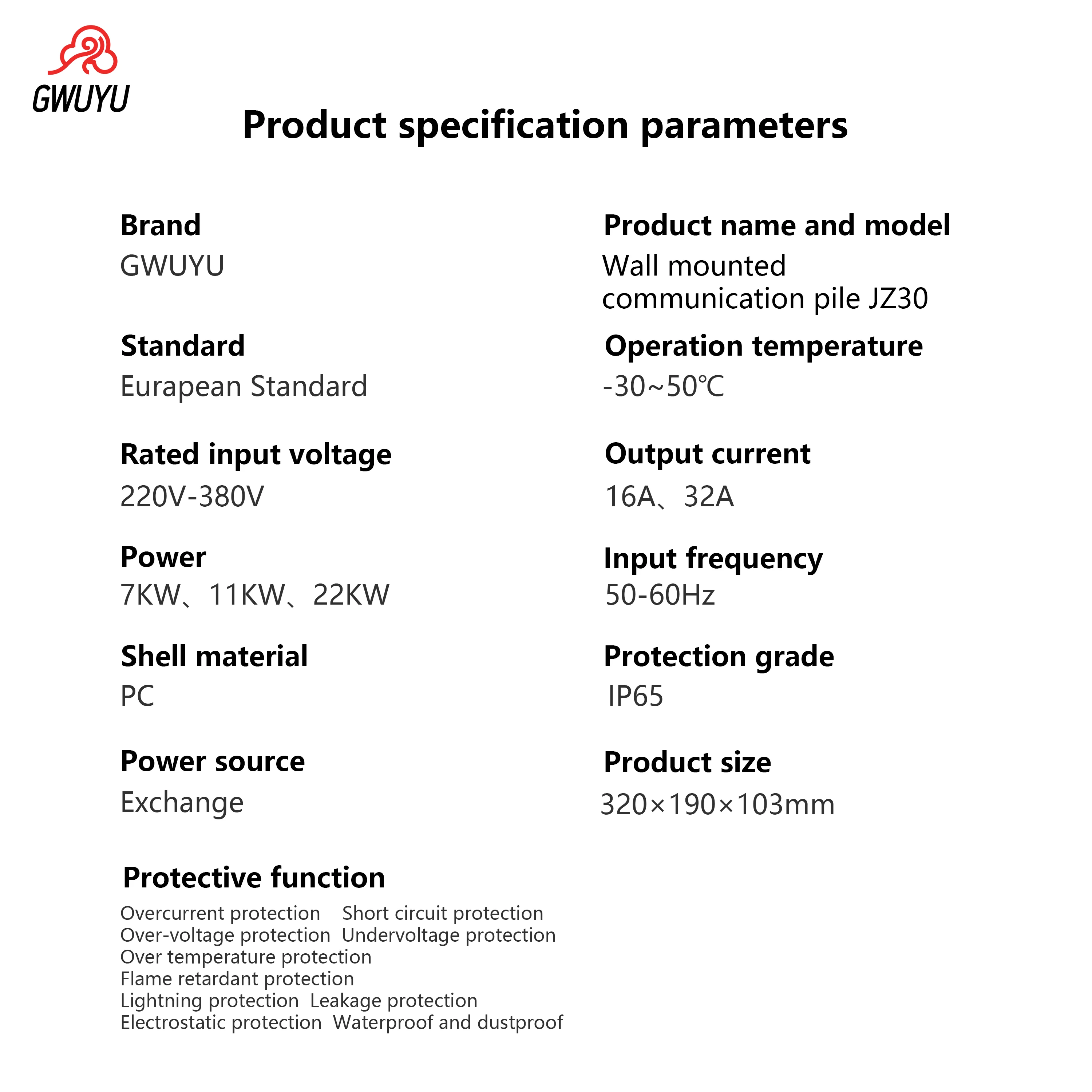 32A7KW 1Phase V16A11KW 3Phase 32A22KW 3Phase Elektroauto Ladestation Wandmontierte Box Typ 2 IEC62196-2 Plug and Play