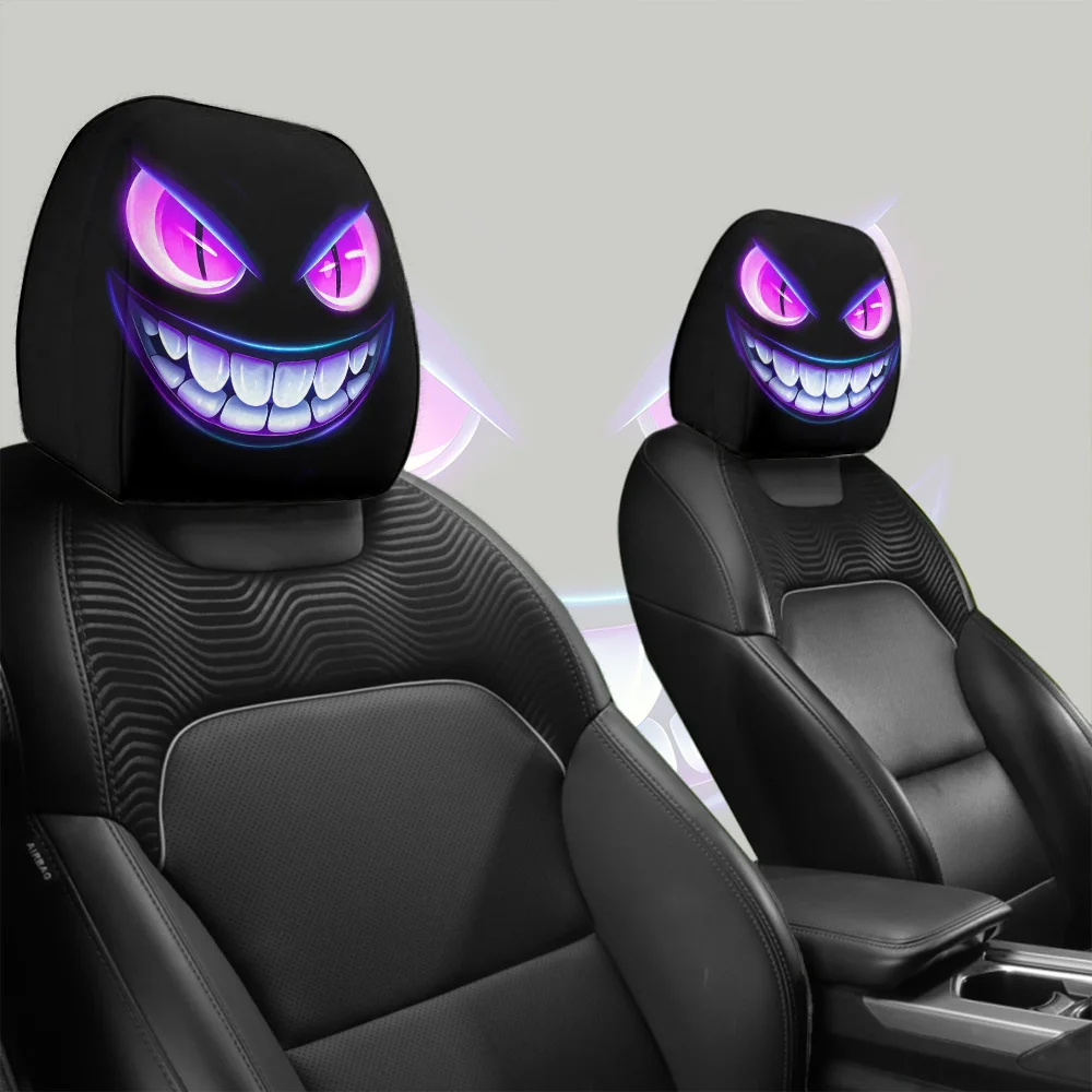 Purple Little Monster Breathable car headrest cover two-piece set, elastic non-filled car interior parts, perfect holiday gift