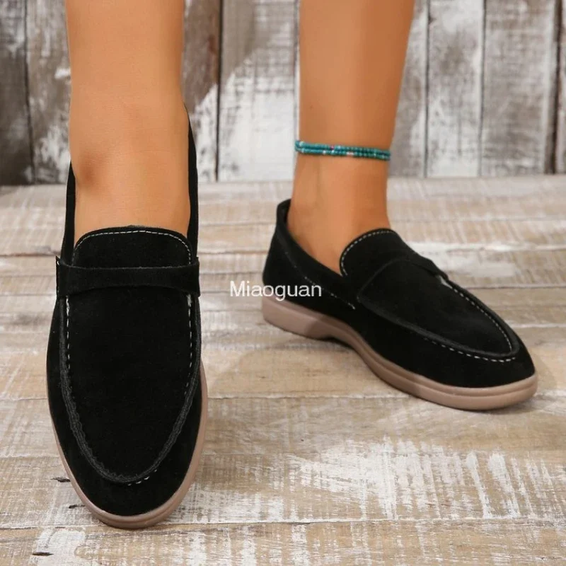 Skórzane zamszowe płaskie buty buty damskie mokasyny wiosenno-jesienne mokasyny metalowy zamek z frędzlami miękkie podeszwy muły przyczynowe wsuwane