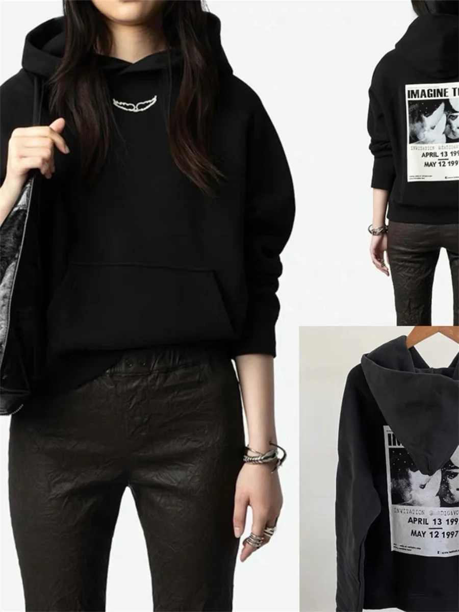 Sudadera de felpa para mujer, sudaderas con decoración de diamantes de imitación, jerséis de manga larga de Color sólido, combina con todo para Otoño e Invierno