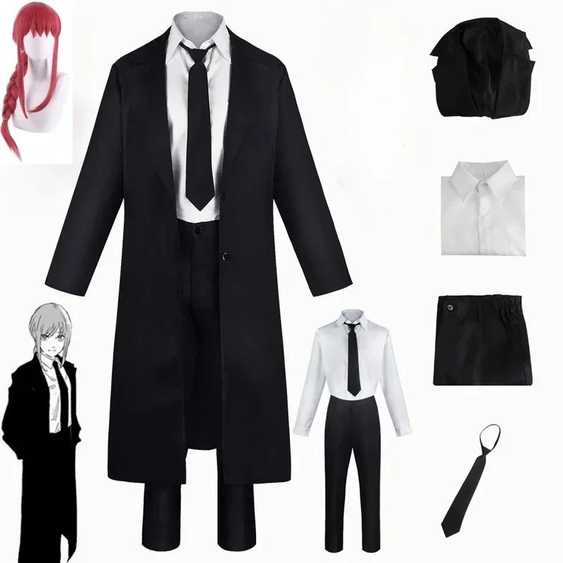 CHIOS Anime Chainsaw Man Makima Cosplay Costume Black Trench Shirt Tie Pants Makima Wig Long Light Red Braid Men Women SuiCHIOS