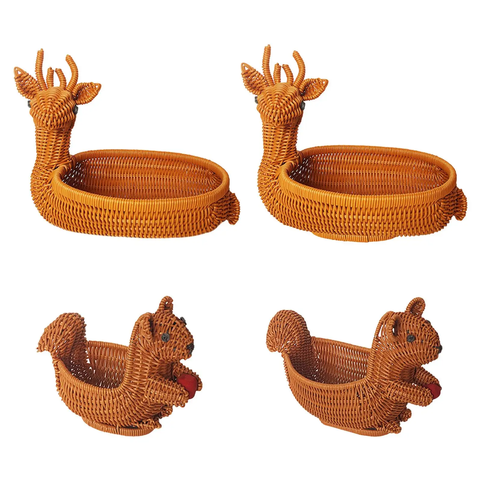 Hand Woven Basket Imitation Rattan Food Storage Tray Versatile Organizer for Living Room Countertop