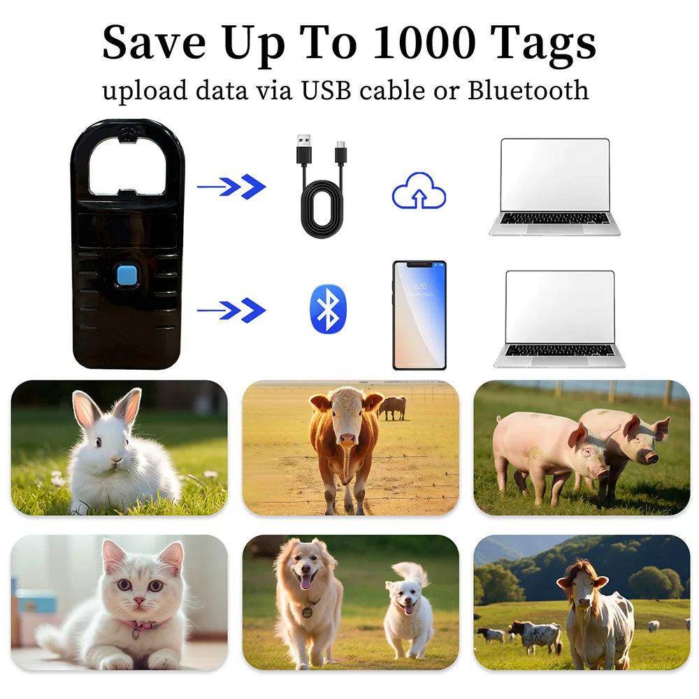 قارئ الرقائق الدقيقة للحيوانات الأليفة 134.2 كيلو هرتز شارة الماسح الضوئي تتفاعل الحيوان الأذن علامة الكلب تتفاعل 125 كيلو هرتز قارئ EMID FDX-B بروتوكول الماسح الضوئي #4