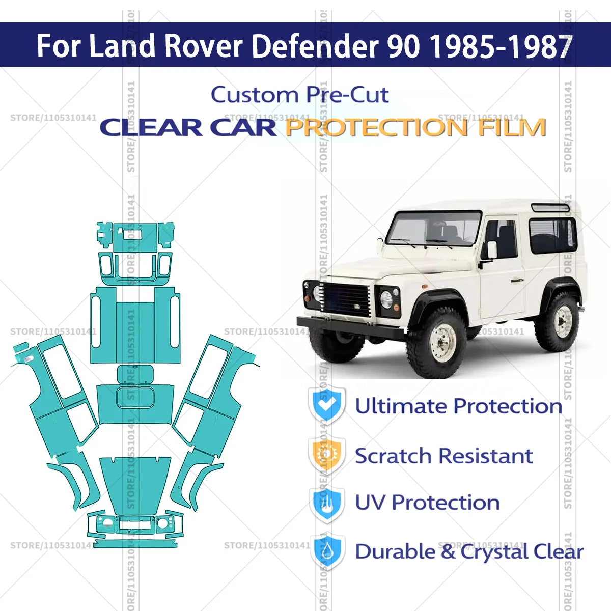 

Для Land Rover Defender 90 1985-1987: Предварительно вырезанная прозрачная защитная пленка (PPF) для автомобиля, полный комплект для всего кузова