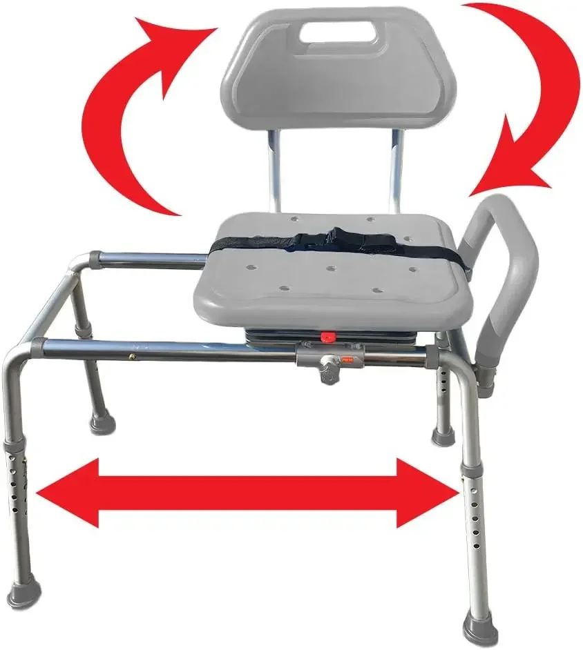 

Sliding Shower Chair Bath Transfer Bench with Swivel Padded Bath Tub Seat for Tubs and Shower
