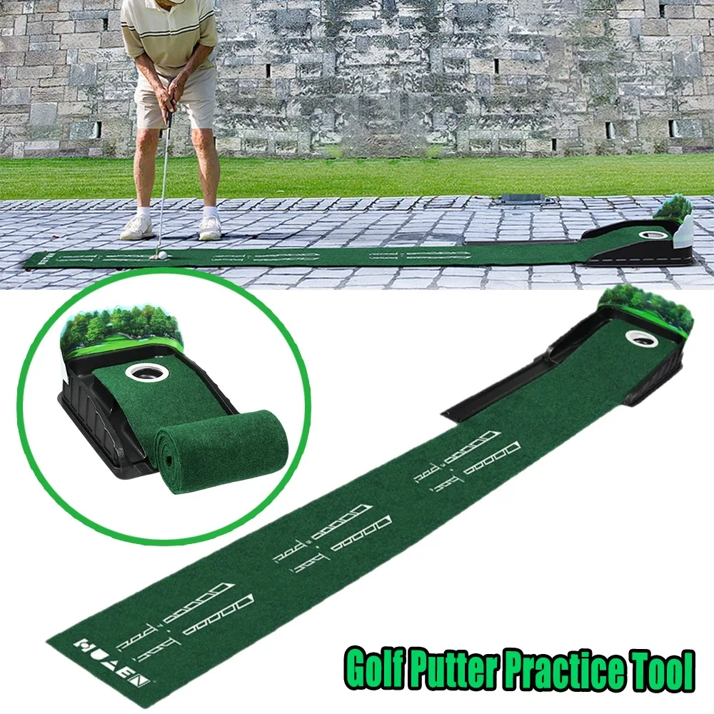 

Golf Putting Practice Mat 8ft Indoor Putting Green With Ball Return Real Green Speed 3D Arrow Single Hole Design Perfect Golf