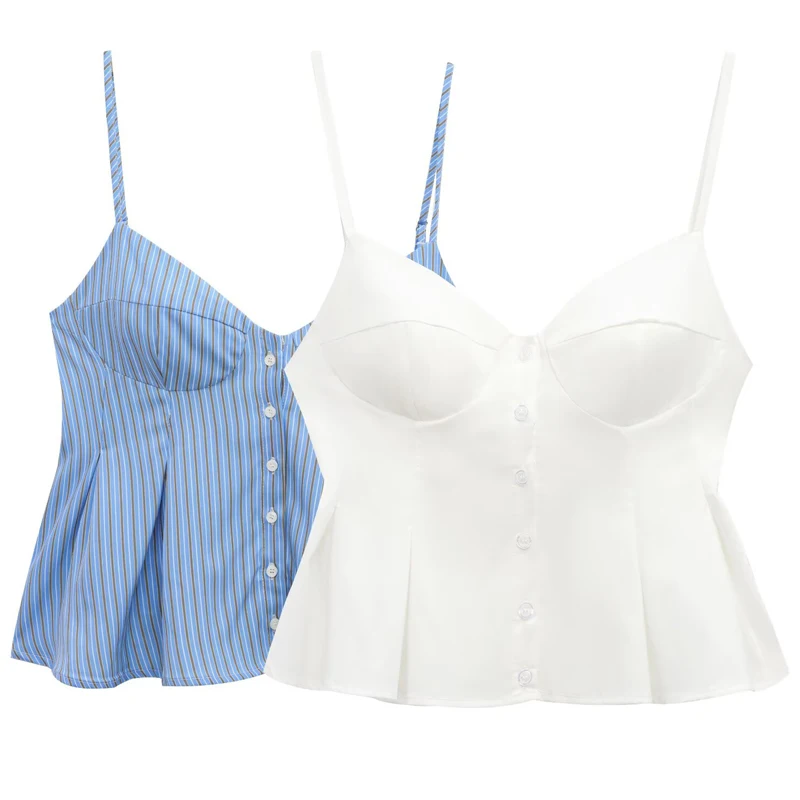 HXAO Slip Crop Tops For Woman 2025 Summer Tanks & Camis Blue Stripe White Camisole Top Sexy Corset Sleeveless Backless Tank Top