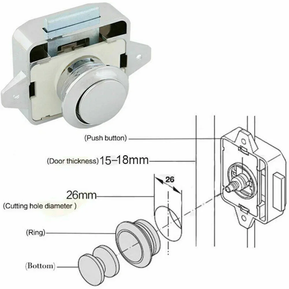 Push Button Catch Locks Cupboard Door Motorhome Cabinet Camper Caravan Latch Knob Zinc Alloy Durable Door Furniture Hardware