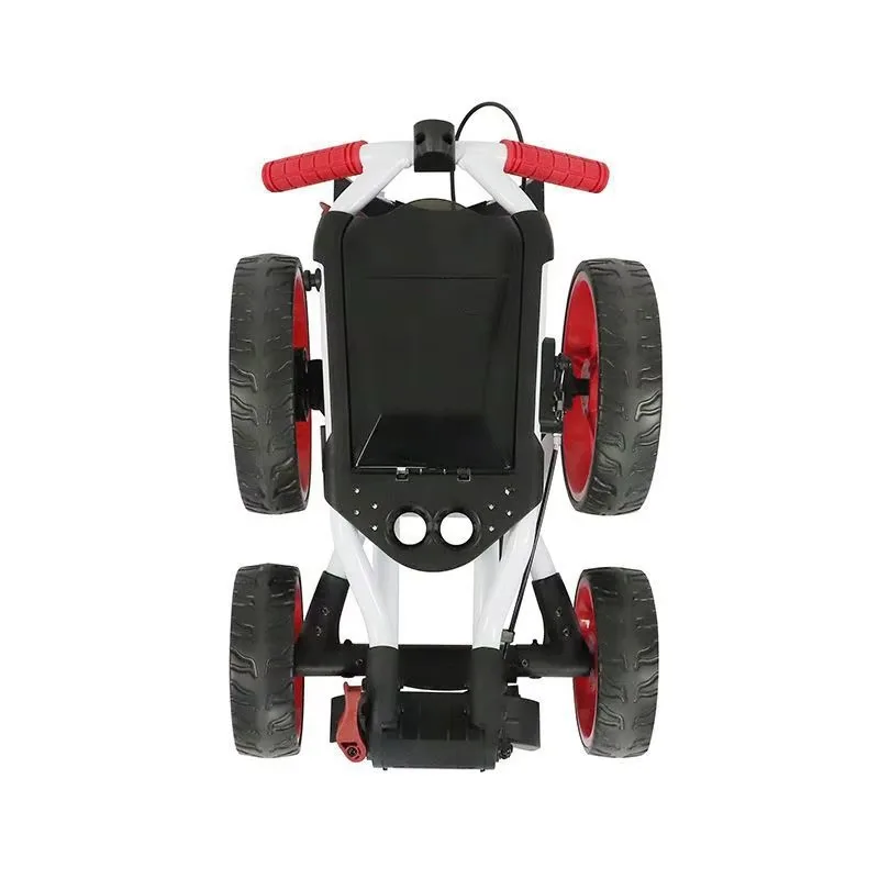 Golf Push Cart 4 Wheel Sturdy Lightweight Folding Golf Pull Trolley with Foot Brake and Drink Holder Umbrella