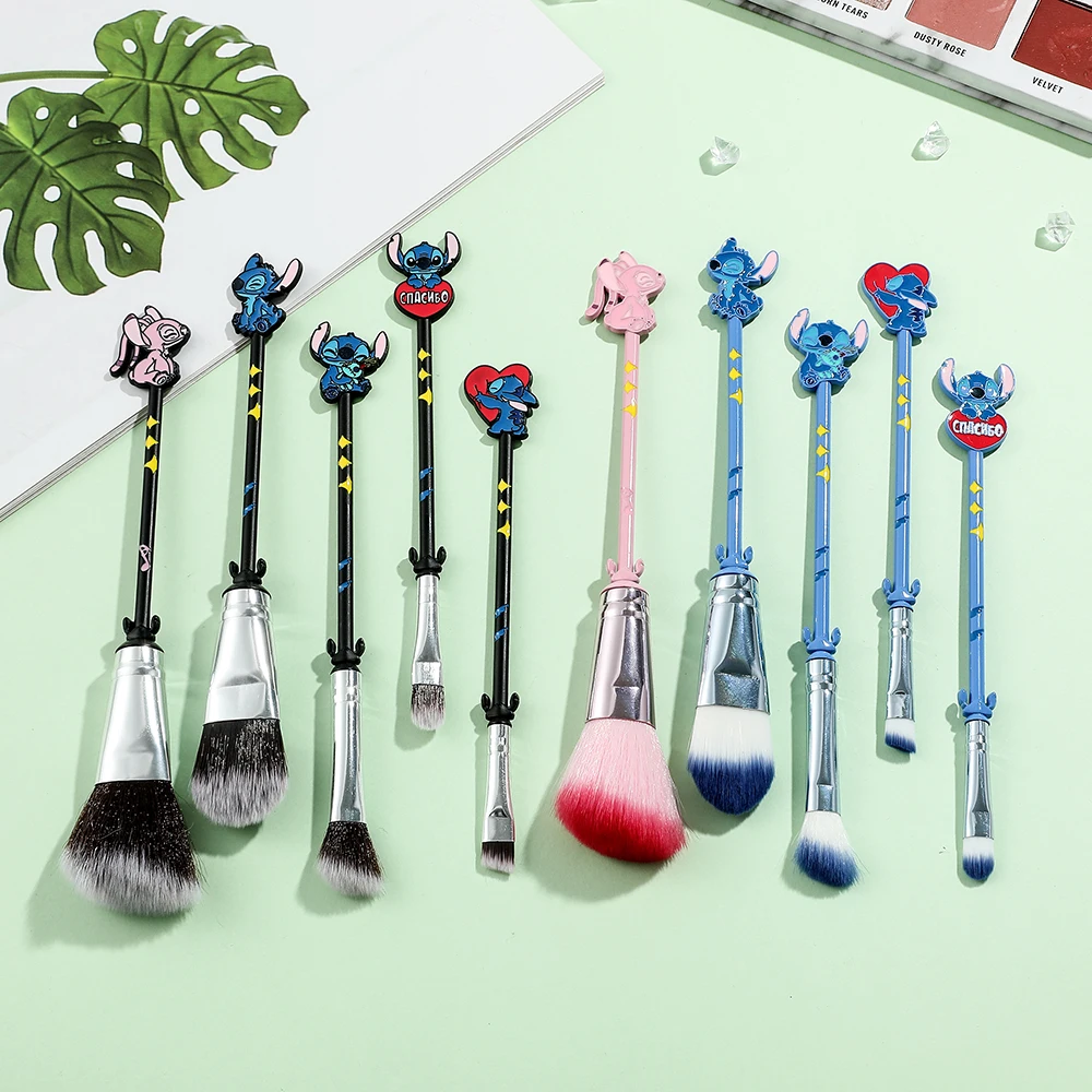 5pcs Kawaii Stitch Makeup Brushes Cartoon Figure Women Foundation Blush Eyeshadow Cosmetics Brushes Kits Girls Gift