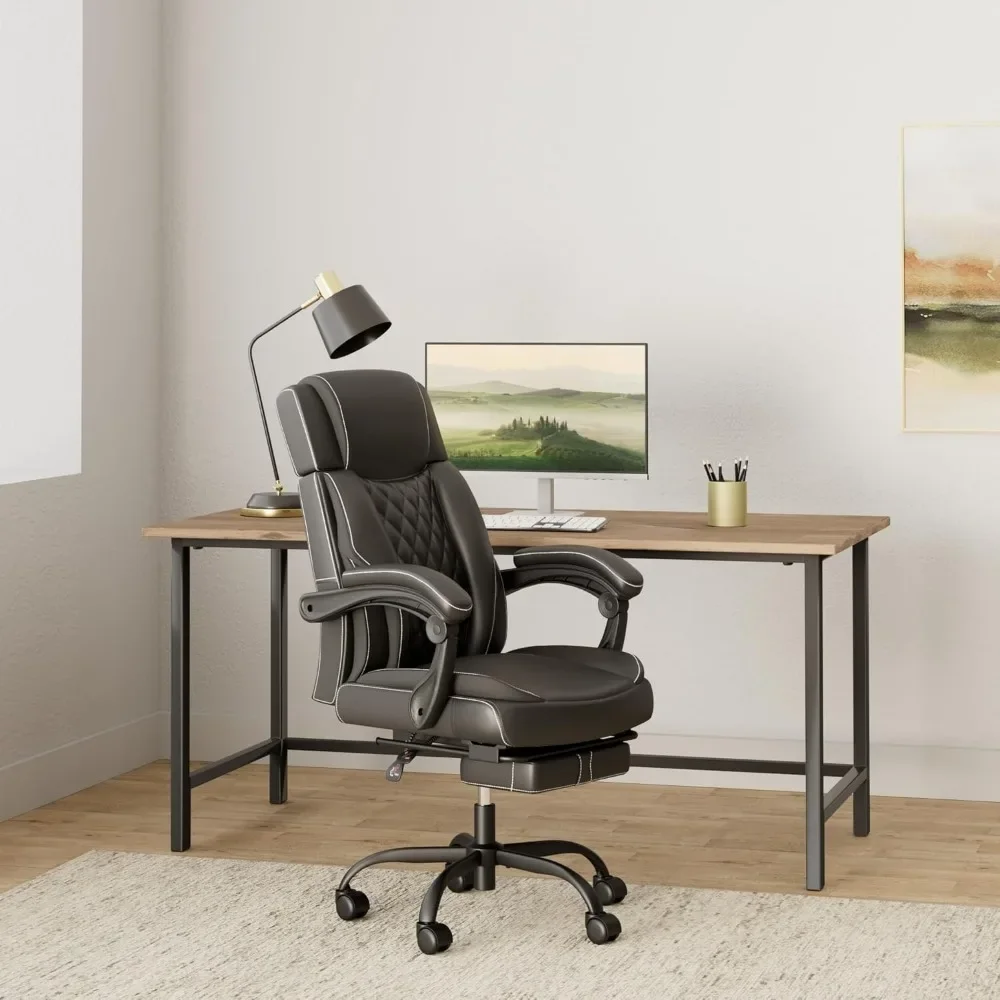 Administrative Leather Office Chair, Tall Office Chair with Foot Pedals, Reclining Office Chair with Adjustable Angle