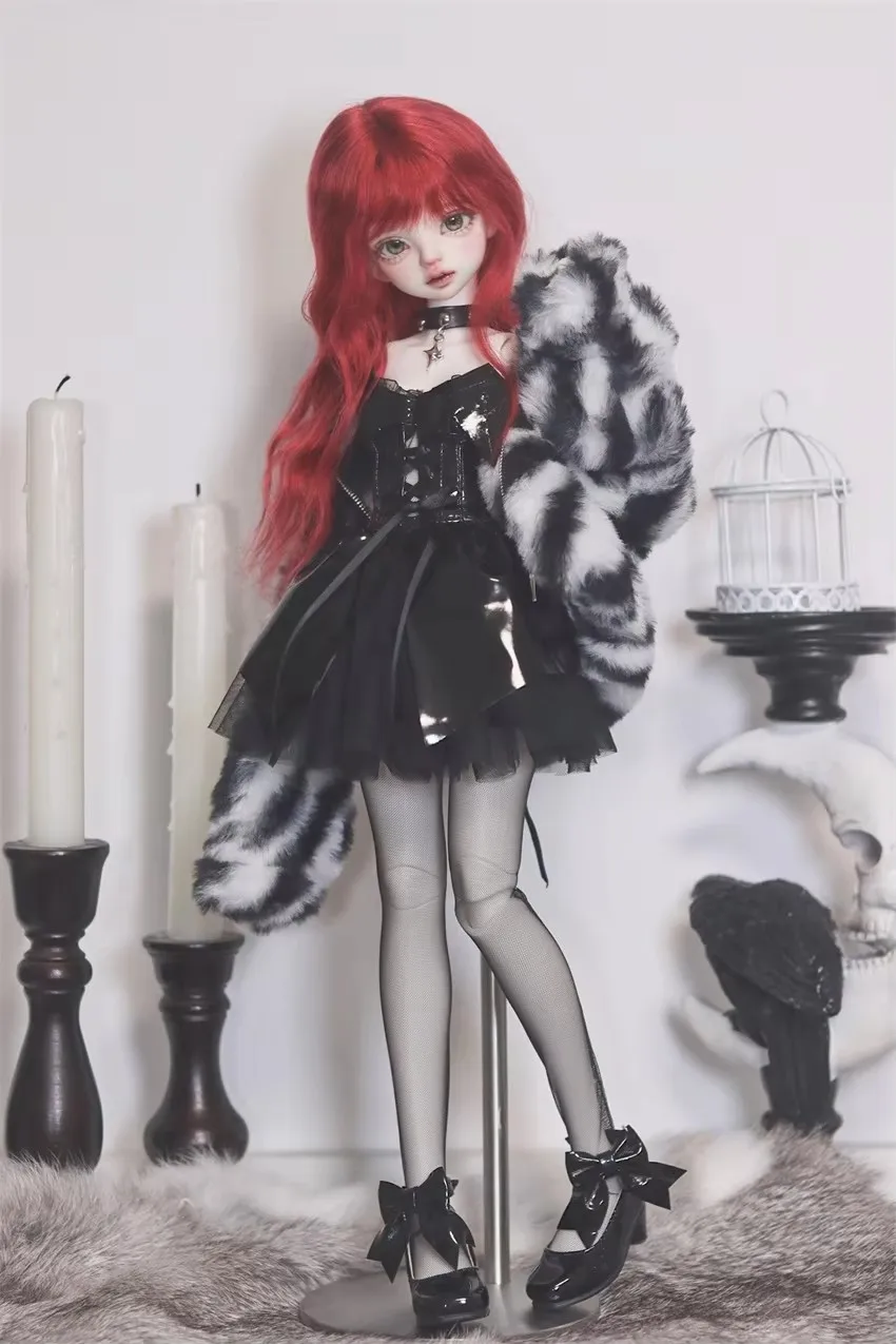 

Small Leather Short Skirt 1/3 1/4 BJD/SD Doll Dress Sets Toys Girls Beautiful Elegant Meeting Black Mesh Gifts Doll Accessories