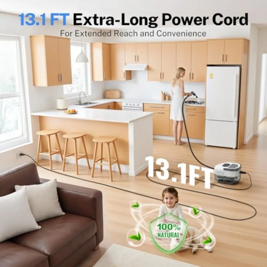 Handheld Steam Cleaner for Home and Car Cleaning with 3-Level Adjustable Steam 15-Second Rapid Heat-Up 1.6L Large Water Tank Id