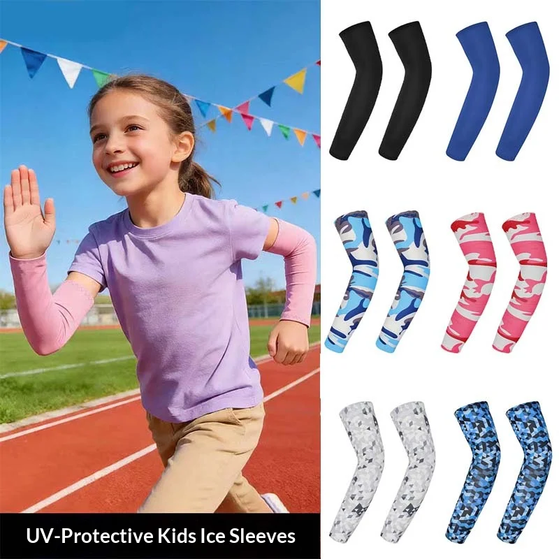 

Kids Outdoor Ice Silk Sunscreen Arm Sleeves UV Protection Quick Dry Cooling Arm Cover Summer Sports Protective Sleeves