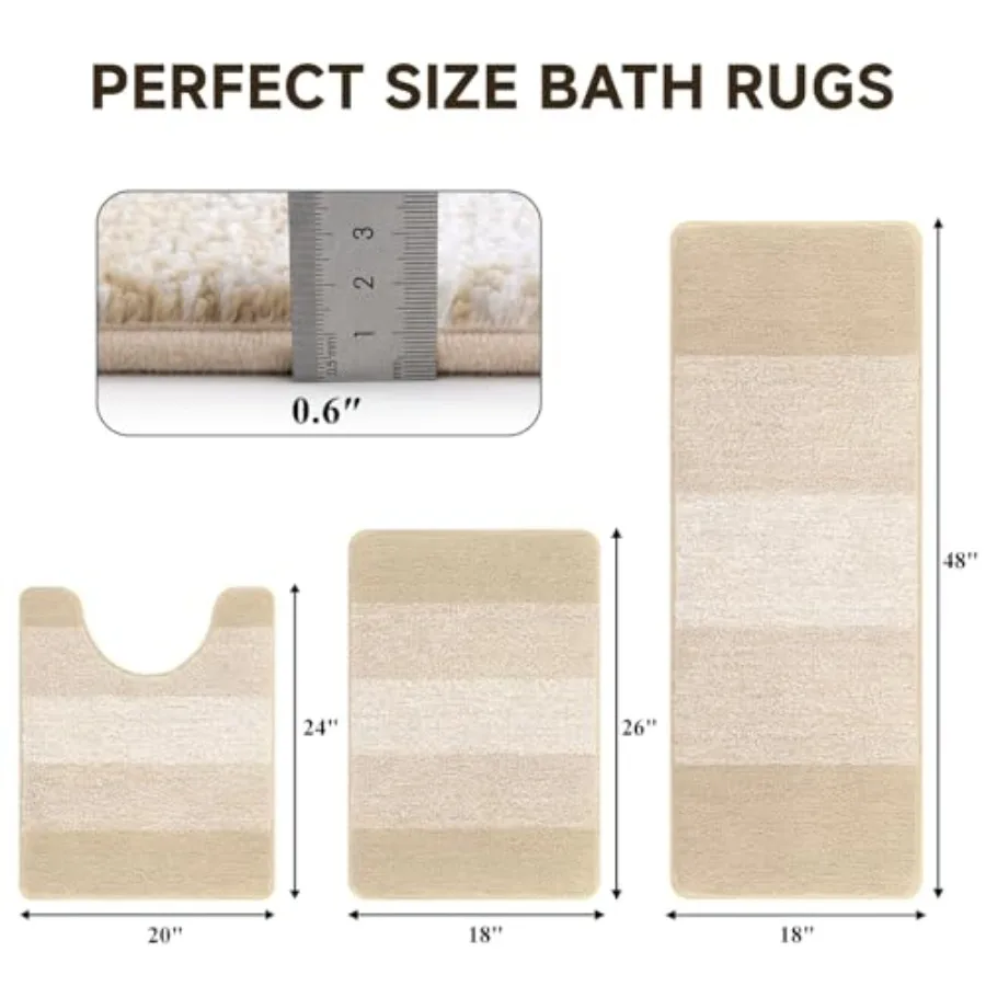 3 Pcs Bathroom Rug Set, Microfiber Non Slip Bath Mats, Machine Washable, Quick Dry, Ultra Absorbent Floor Carpet, Plush Shower