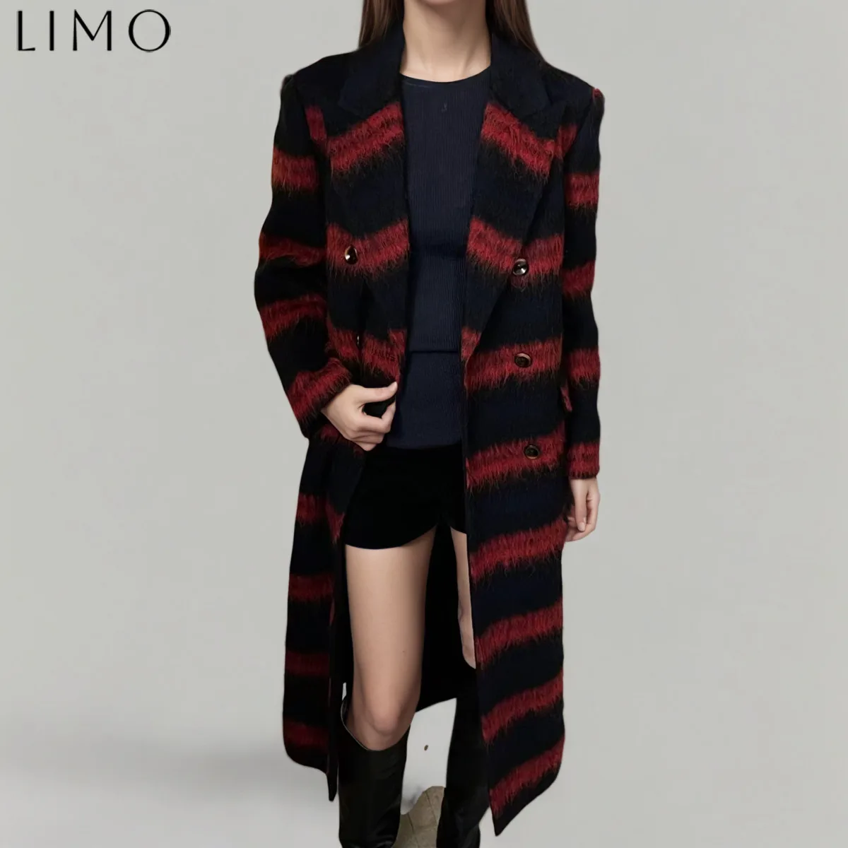 

LIMO 2025 Новое двухцветное шерстяное хлопковое пальто для женщин, осень-зима, дизайнерская верхняя одежда для путешествий, лучший выбор