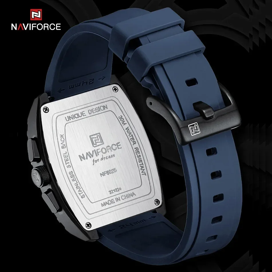 Naviforce marca superior de luxo relógios negócios masculinos esportes quartzo cronógrafo silicone banda casual masculino relógios pulso à prova