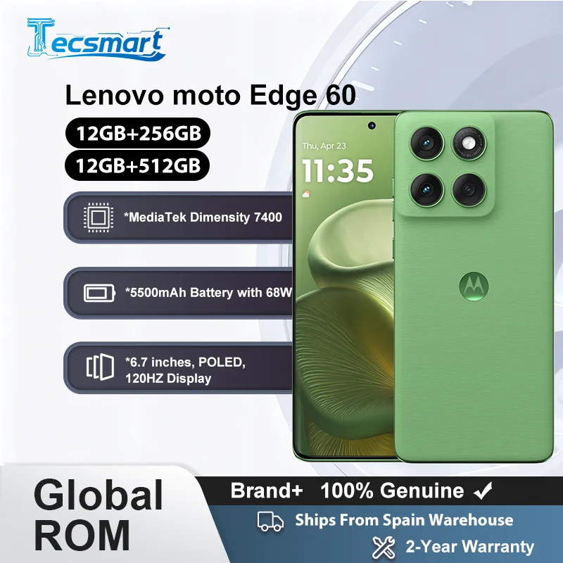 Motorola Edge 60 5G ? t�l�phone portable Original, 6.7 pouces, 1.5K, Protection des yeux, �cran pOLED, 5500mAh, 68W, Charge rapide, cam�ra 50MP