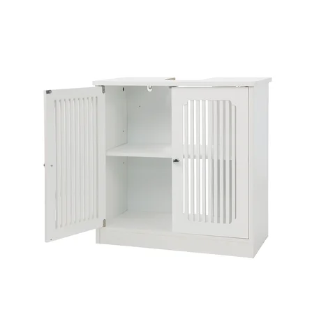 Louvered Double Door Bathroom Vanity Cabinet Without Basin Floor Standing Storage Unit White
