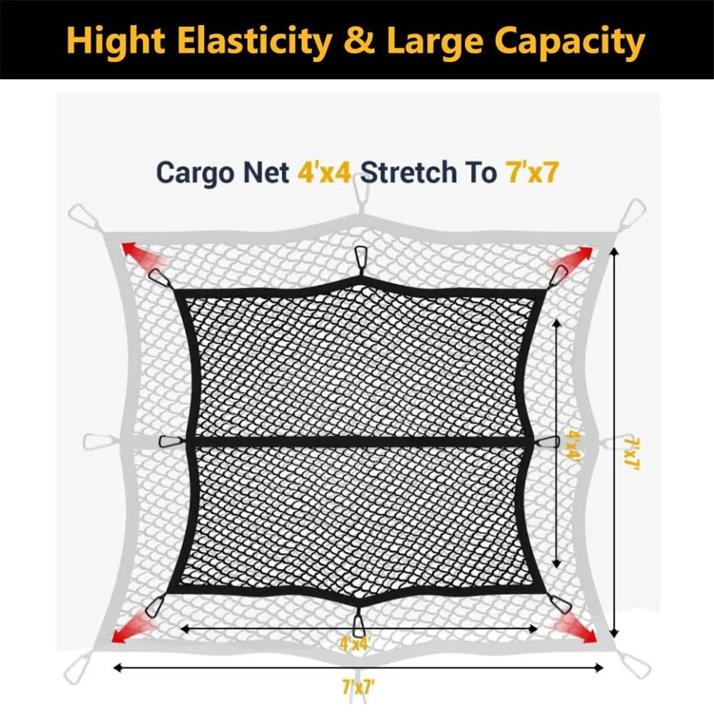 Stretchable 4'x4' to 7'x7' Cargo Net for Pickup Truck Bed Single Layer High Elastic Truck Bed Net Truck Bed Organizer