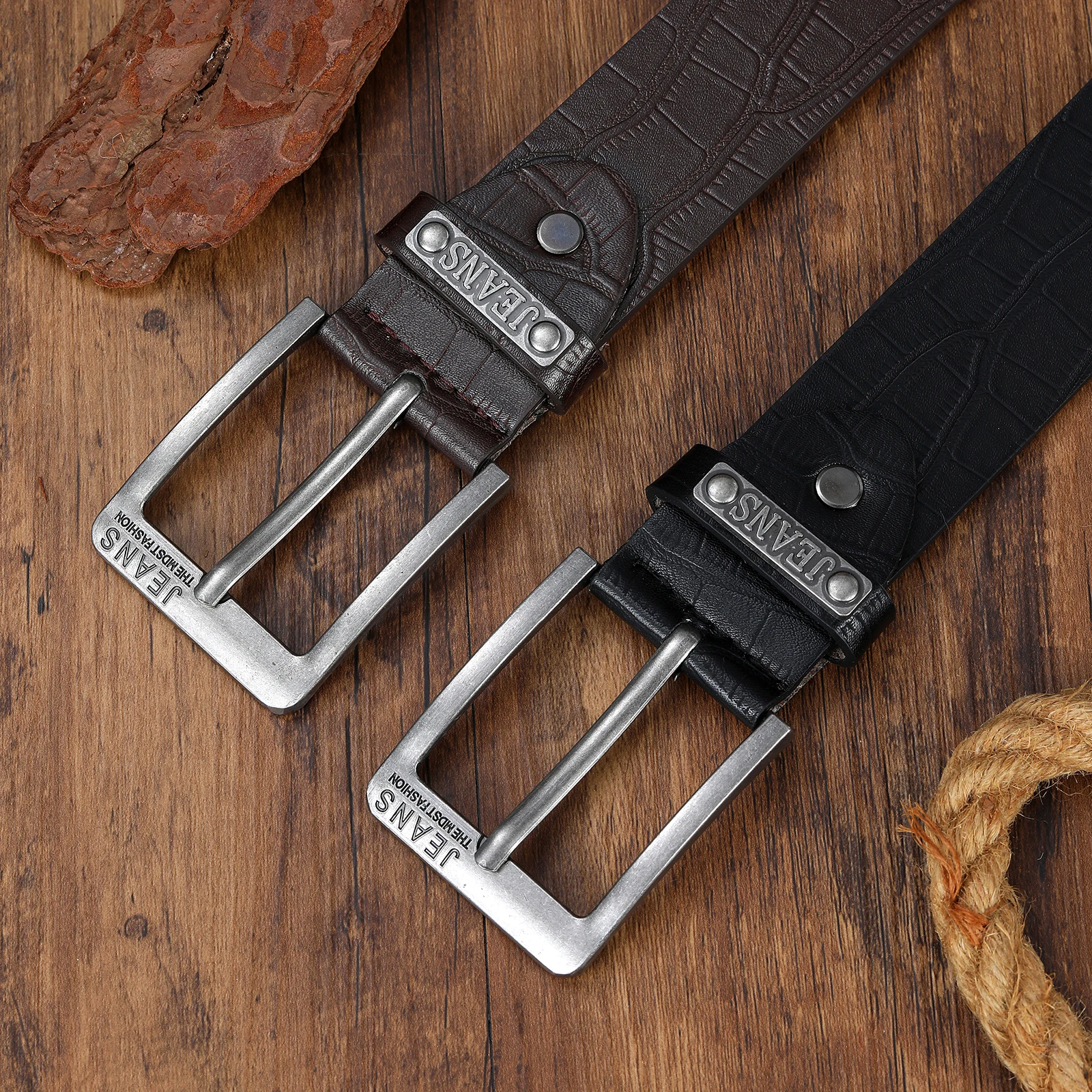 Men's Crocodile Embossed Pu Leather Belt, Vintage Silver Buckle Jeans Belt, Casual Fashion Adjustable Waist Strap for Daily Wear
