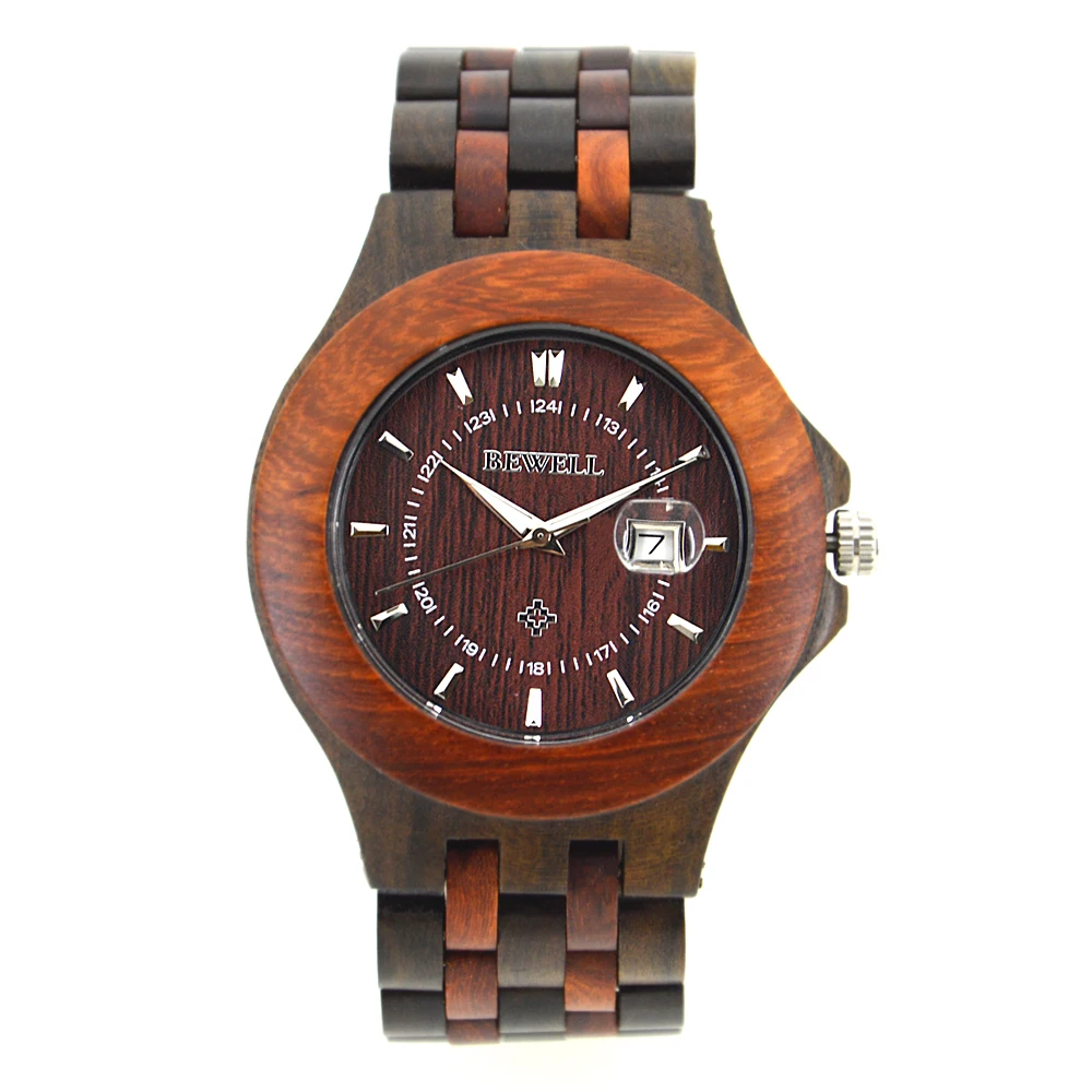 Light Handcrafted Wood Wrist Watch Luminous Marker Date Display Fold Buckle Fashion Daily Men Wooden Watch