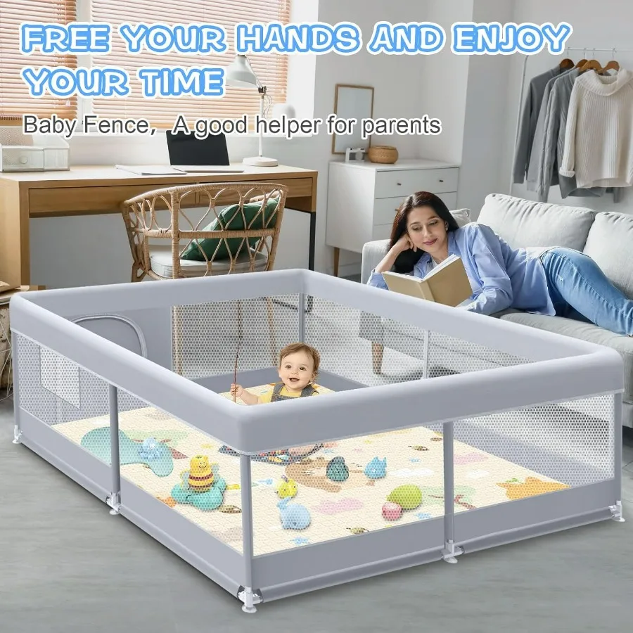 Baby Playpen with Mat 50x50 Inch Play Pen Playpen for Babies and Toddlers Baby Playard for Indoor Outdoor Active Center Game Fe