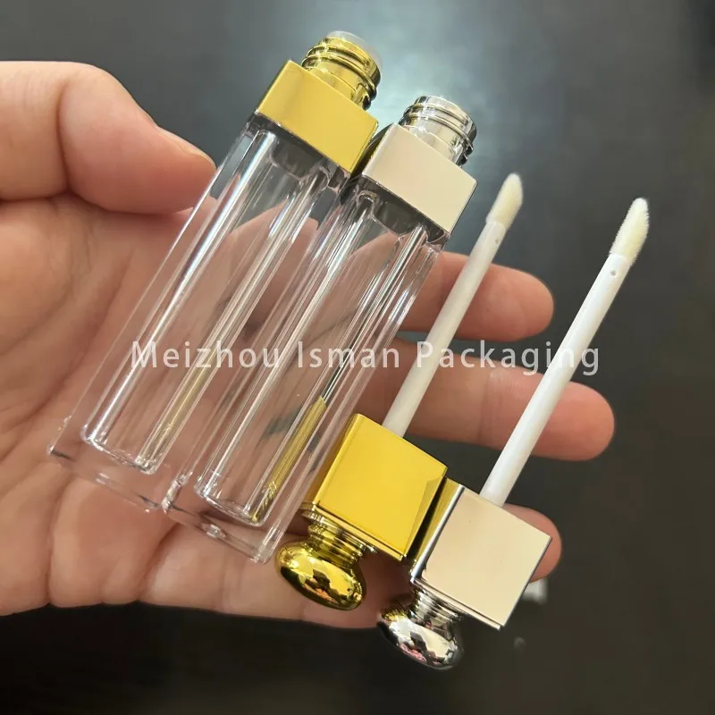 50 個 6 ミリリットル空のプラスチックリップグロスチューブスリムスクエア透明シルバーゴールドワンド容器液体口紅包装用