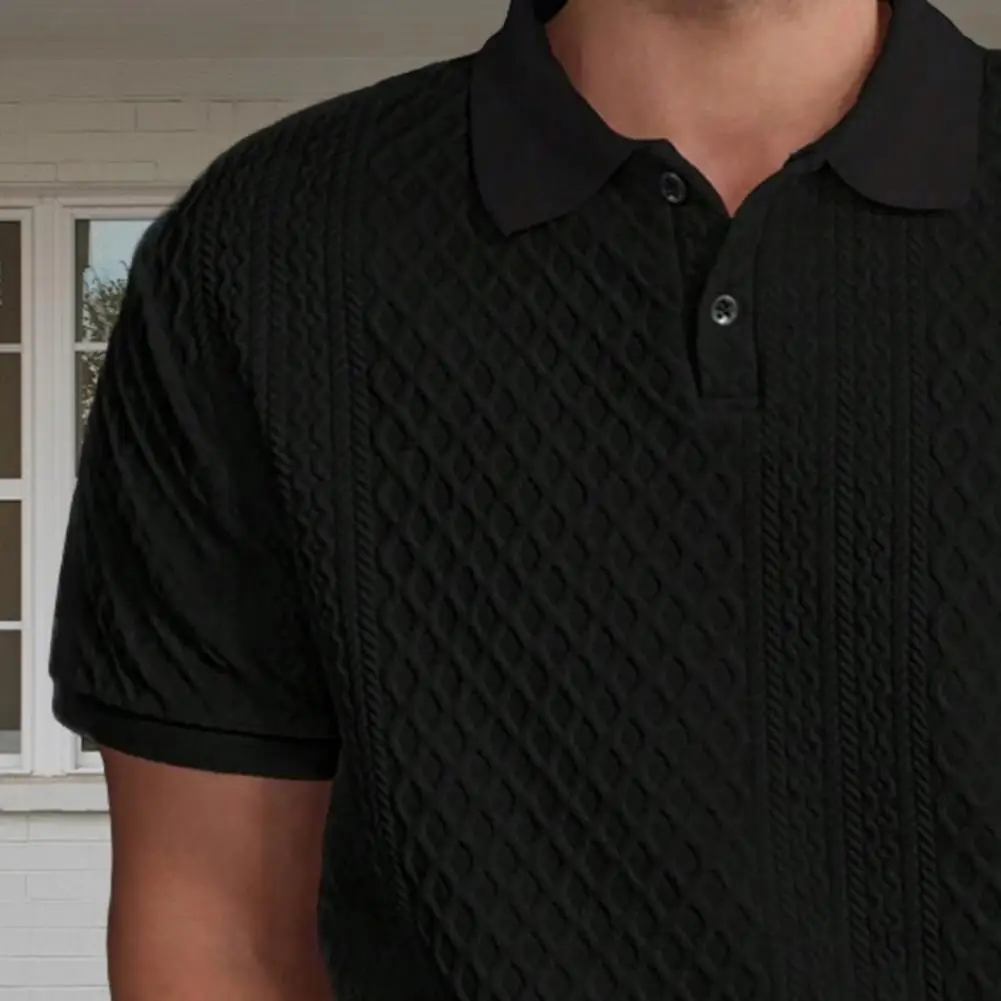 Atasan Pria Kerah Pendek Lengan Pendek Warna Solid Kaos dengan Dekorasi Jacquard Kain Jacquard Warna Solid Hoodie Ringan