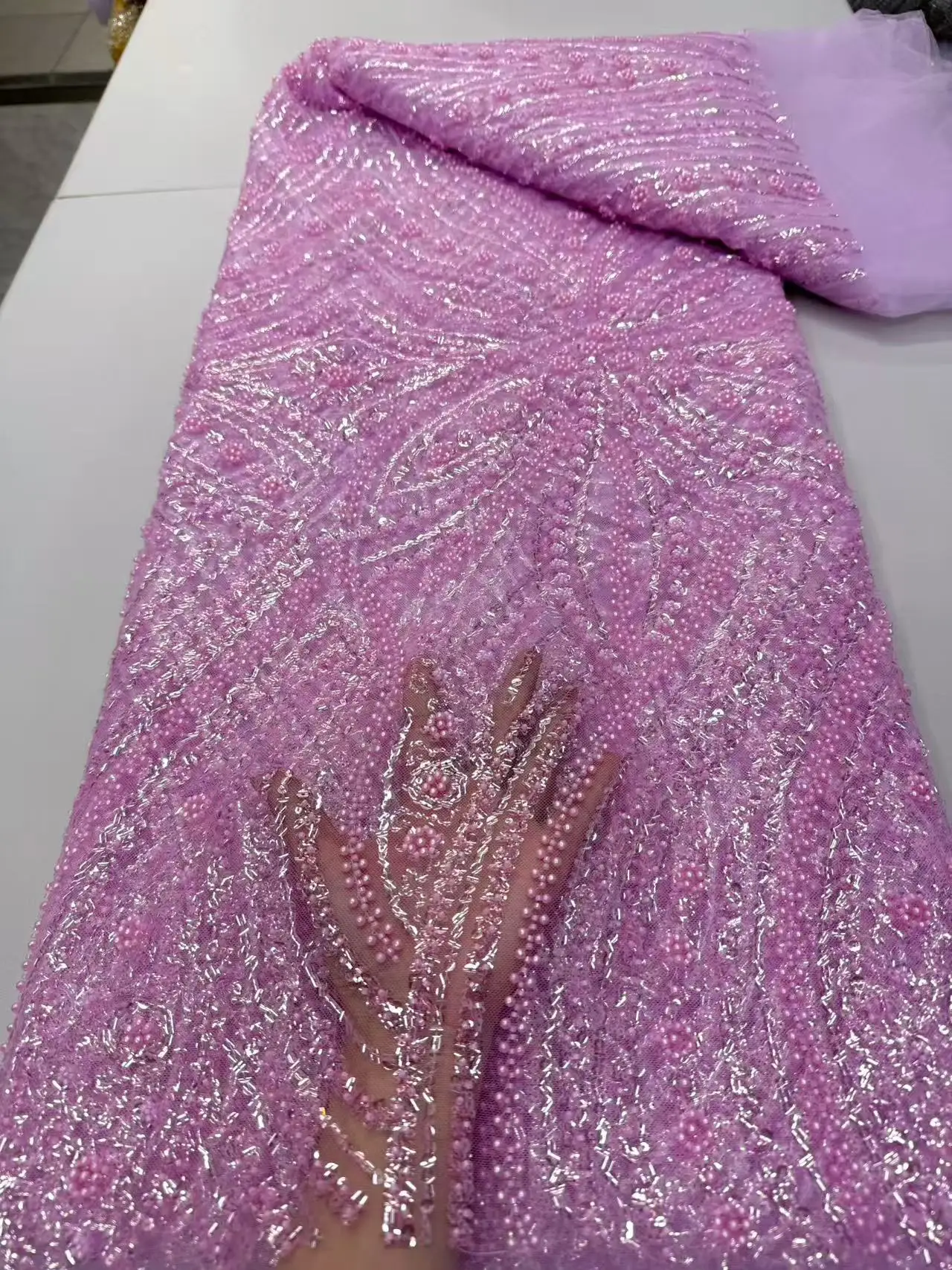 Luxury African Lace Fabric 2026 High Quality Sequins Beads Lace Fabrics For Nigerian Wedding French Tulle Lace Fabric Sewing