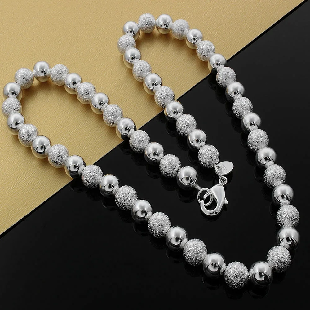 

Hot Charms 8mm Frosted Smooth Beads 925 Sterling Silver Necklaces For Woman Classic Fashion Noble Jewelry Wedding Christmas Gift