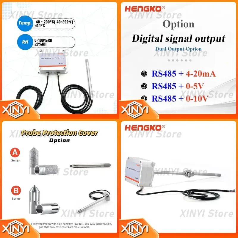 for HG808 T 200C RS485 Modbus High Humidity Temperature Sensor Transmitter RS485 4-20mA 0-10V 0-5V for Flue Gas Duct