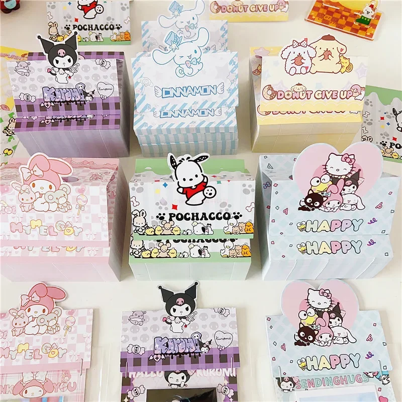 sanrio memo pad notes desenhos animados material escolar cartoes padrao kawaii marcadores de presente bonito conjunto de papelaria papel decorativo 50 pcs 01