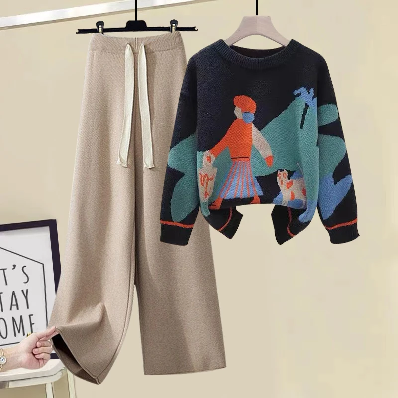 

Японский вязаный свитер в стиле ретро, женский свободный утягивающий дизайн, высокая талия, широкие повседневные брюки, осень-зима, новый Sle Faion...