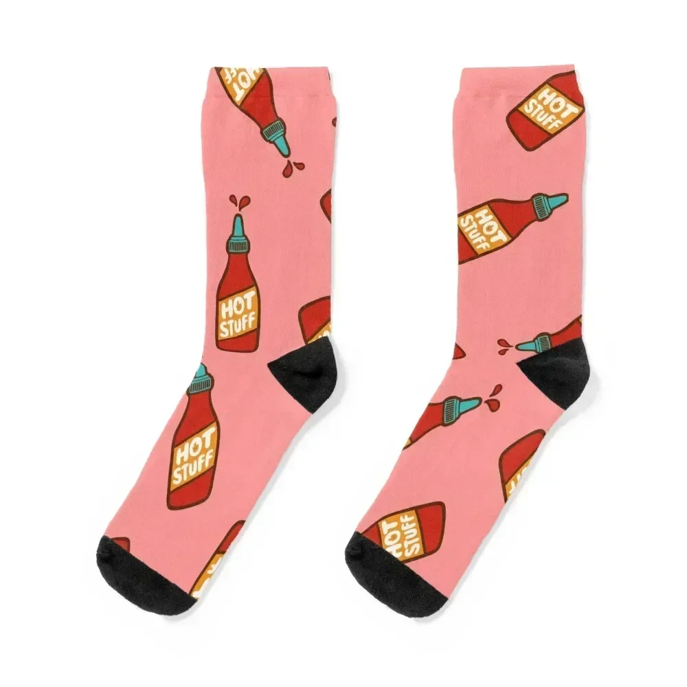 

Hot Stuff Hot Sauce Pattern in Peachy Pink Socks sport cool Stockings compression anime Luxury Woman Socks Men's