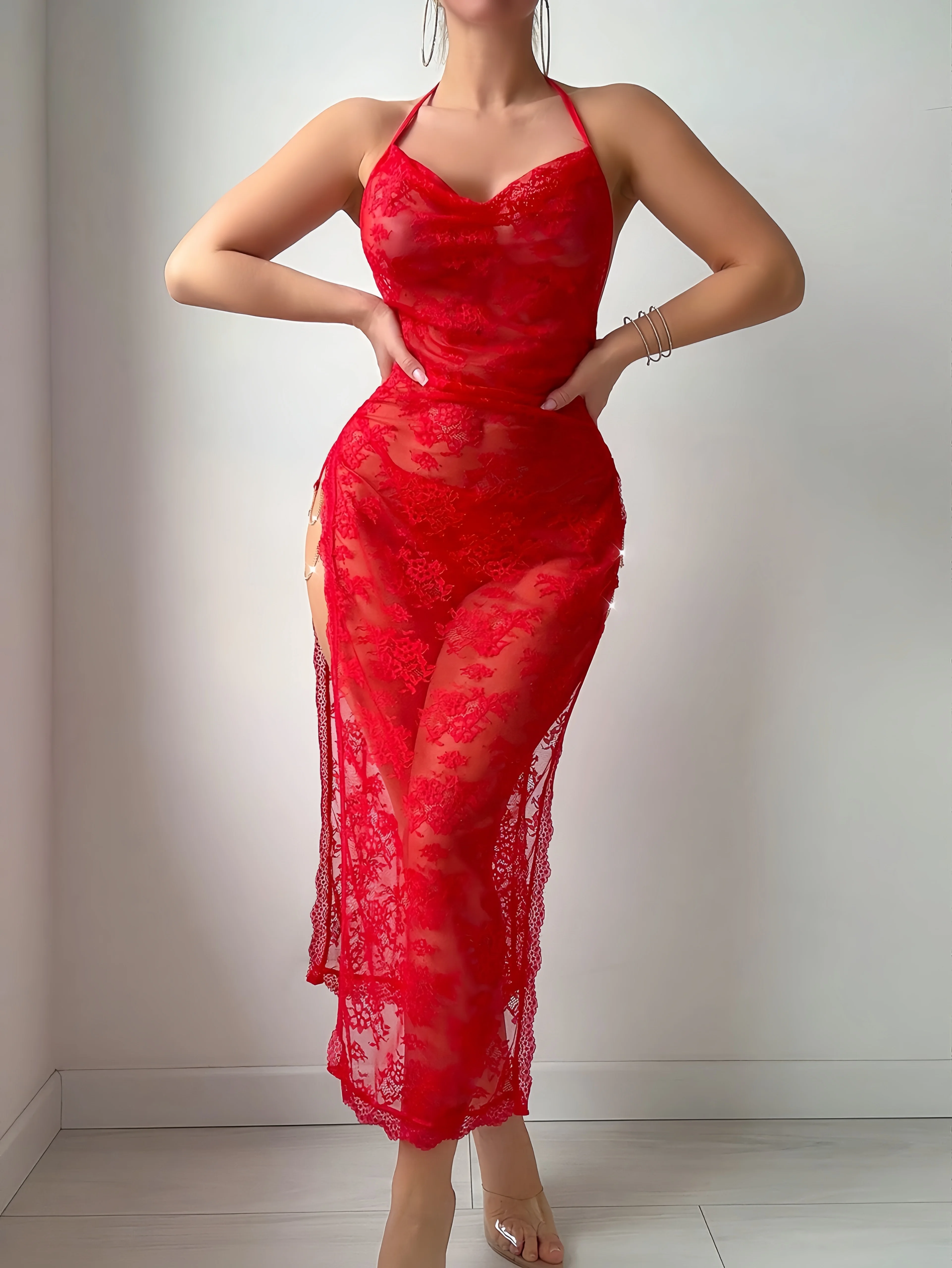 Sexy Erotic Set Women Lace Night Dress See Through Lingerie Dress Set Embroidery Mesh Underwear Pornos Suit Sexy Costumes view 5