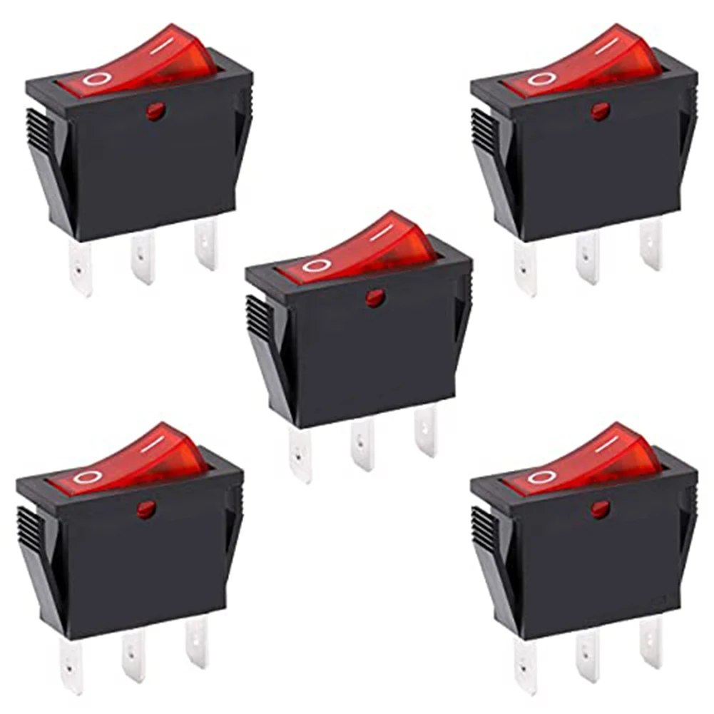 

Set of Five Rocker Switches SPST ONOFF Design with Red Indicator Light Perfect for Various Electrical Projects