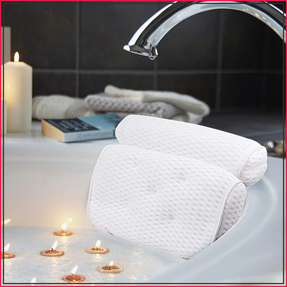 

Bath Pillow with 4D Air Mesh and 7 Suction Cups, Supports Head, Back, Shoulder, Neck, Fits All Bathtubs, Hot Tubs, Home Spa [US Patent]