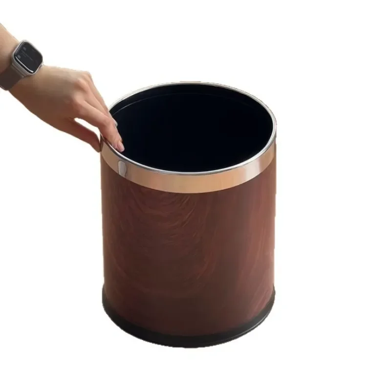 Medieval Faux Wood Grain Double Layer Trash Can Large Capacity Non Slip Waste Bin for Living Room Kitchen Office Home