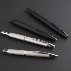 New MAJOHN A1 Press Fountain Pen, Metal Retractable Pen Fish Scale Striped Engraving Extra Fine Nib with Clip & Converter