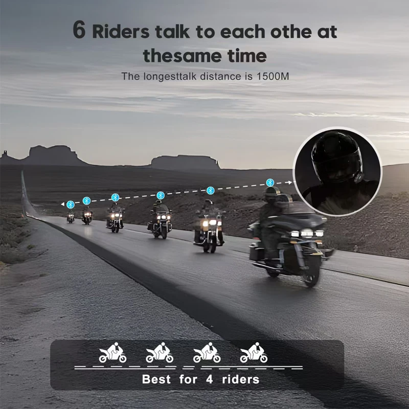 1/2Pcs SKYVENT Q4 Motorcycle Helmet Headset Bluetooth5.1 Interphone Music Sharing For 4-6 Riders 1500M Talking FM Radio IP65