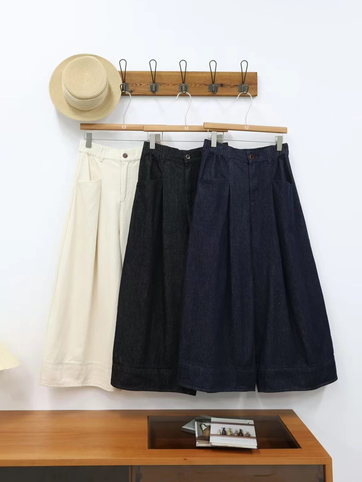 

Loose Fit Korean Style Wide Leg Jeans Cotton Stretch Waist Autumn Trendy Hong Kong Style Loose Feelings Slimming Versatile