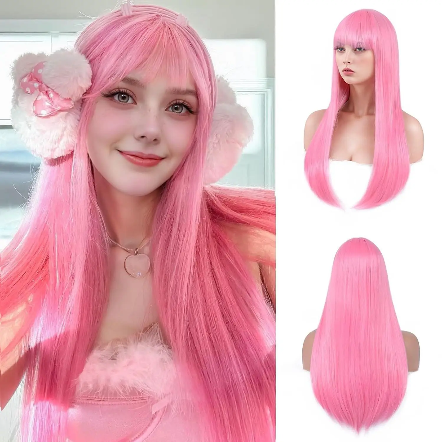 

Новые модные парики для женщин - длинные прямые волосы, натуральные и гладкие синтетические парики из термостойкого волокна, полностью закрывающие голову.