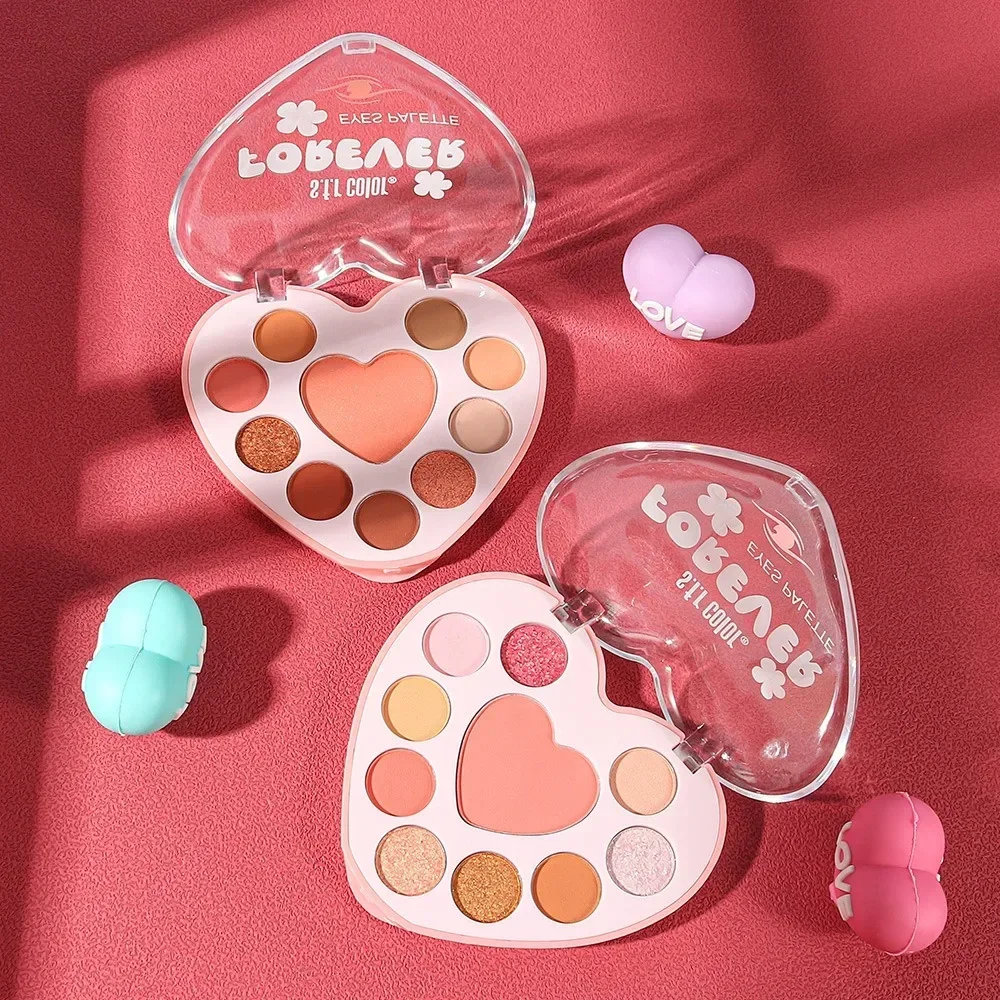 Love Heart Matte Eyeshadow Blush Highlight  3 in 1 Earth Tones Trio - Soft Matte All-in-One Makeup Set for Natural Look