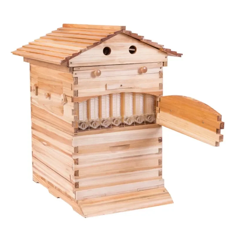 2 Layer Automatic Leaky Beehive House Brood Box with 7 Honey Frame Comb and Key Beekeeping Tool