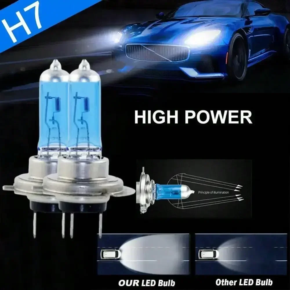 2pcs H7 100W 12V 55W Super Bright White Fog Lights Halogen Bulb High Power Car Headlights Lamp Car Light Source parking