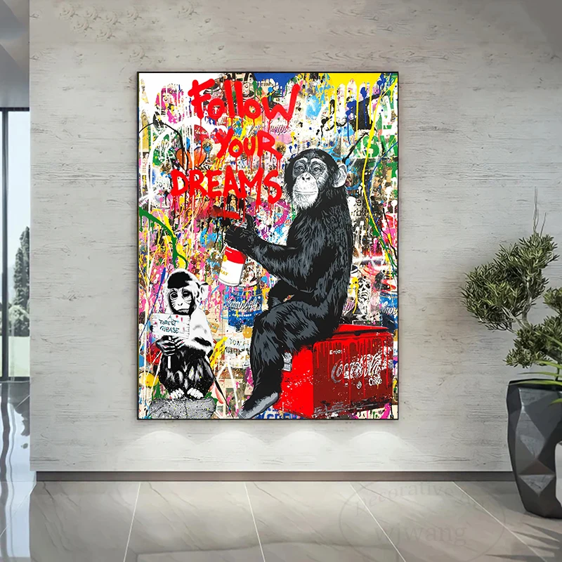 

Banksy Art Canvas Painting Chimpanzees Graffiti Wall Art Posters and Prints Street Art Mural Picture for Child Room Home Decor